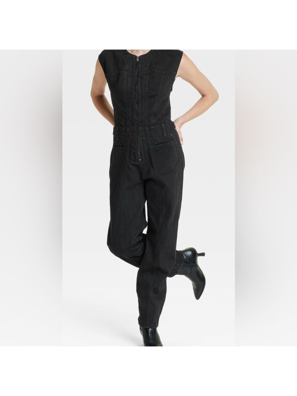 NWT Universal Thread Black Denim Jumpsuit Size 6